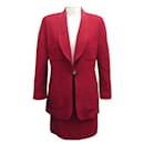 CHANEL SUIT JACKET AND SKIRT LOGO CC T40 M IN RED WOOL SUIT - Chanel