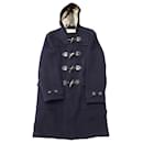 Burberry Brit Detachable Hood Duffle Jacket in Navy Blue