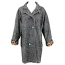 Dolce & Gabbana coat in grey tweed with leopard print lining
