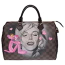 Sac Louis Vuitton speedy 30 in ebony checkered canvas customized "Pink Panther in love with Marilyn"