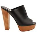 Stella McCartney Scott Wooden Block Heel Platform Sandals in Faux Leather Black - Stella Mc Cartney