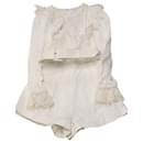 Self Portrait Lace Trimmed Playsuit with Belt in White Cotton - Self portrait