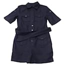 Equipment Paulena Belted Twill Playsuit in Navy Blue Cotton