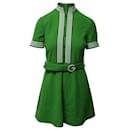 Gucci Striped-Trim Belted Dress in Green Wool