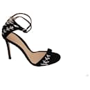Gianvito Rossi Metallic Lace-Up Sandals in Black Suede