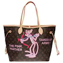 Superb Louis Vuitton Neverfull handbag in Monogram canvas customized “The pink panther, takes up weapons”