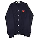 Comme des Garçons Play Red Heart Cardigan in Navy Blue Wool - Comme Des Garcons