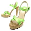 CHRISTIAN LOUBOUTIN SHOES PUMPS 39.5 IN GREEN FABRIC AND CORK SHOES - Christian Louboutin