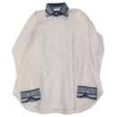 Etro Contrast Striped Detail Long Sleeve Shirt in White Cotton