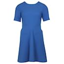 Tibi Paneled Fit and Flare Crepe Dress in Blue Polyester