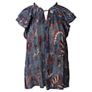 Ulla Johnson Floral Printed Blouse in Blue Cotton Silk
