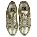 Dolce & Gabbana Mouse DS8009 Silver Leather Beige Suede Trim Sneakers Shoes 37