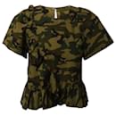 Sea New York Camouflage Ruffled Top in Green Cotton