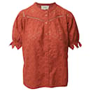 Ba&Sh Eyelet Button Down Blouse in Red Cotton