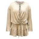 Iro Spacious Tie-Front Metallic Long-Sleeve Top in Gold Polyester