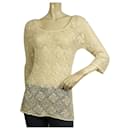 Dolce & Gabbana D&G Cream Crochet Knit Beaded Sheer Long 3/4 sleeve top