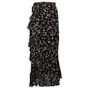 Ganni Ruffled Floral Skirt in Black Viscose