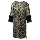 Tory Burch Animal Print Jacquard Coat with Fur Sleeves in Multicolor Silk
