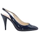 Prada Slingback Pumps in Navy Blue Patent Leather