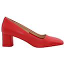 Aeyde Meghan Square Toe Pumps in Red Calf Leather  