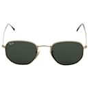 Ray Ban Hexagonal Flat Sunglasses in Green and Gold Metal - Ray-Ban