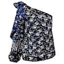 Ulla Johnson Asima Batik One Shoulder Blouse in Blue Cotton