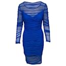 Versace Ruched Mesh Dress in Blue Polyamide 