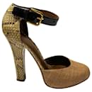 Dolce & Gabbana Animal Print D'Orsay Pumps in Beige Leather