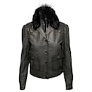 Gucci Jacket with Fur Collar Detail in Black Leather