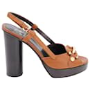 Burberry Equestrian Inspired Buckle Detail Platform Sandals in Brown Leather