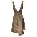 Calvin Klein A-line Front Zipper Dress in Brown Silk