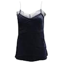 Canotta con bordo in pizzo Vince in seta blu navy