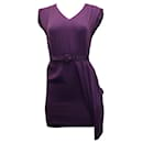 Alice + Olivia Asymmetrical Hem Dress with Belt in Purple Silk