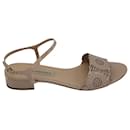 Burberry Lace Open-toe Strap Flats in Beige Leather