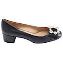 Salvatore Ferragamo Silver Embellished Court Shoes in Black Leather