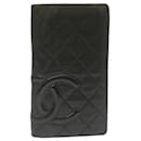 CHANEL Cambon Line Long Wallet Lamb Skin Black Pink CC Auth yk4083 - Chanel