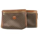CELINE Macadam Canvas Clutch Bag PVC Leather 2 sets Brown Auth 28323 - Céline