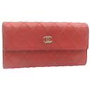 CHANEL Lamb Skin Wild Stitch Long Wallet Red CC Auth yk3862 - Chanel