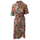 Ganni Vestido drapeado com estampa floral em seda multicolorida