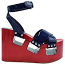 Navy Blue and Red Patent Leather Wedges - Miu Miu