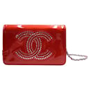 Red Patent Leather Wallet on Chain with Crystal Embellishments - Chanel