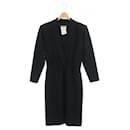 [Used]  YVES SAINT LAURENT rive gauche One piece knee length long  sleeve shawl color wool 38 black black / DF - Yves Saint Laurent