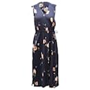 Vince Waist-gathered Pleated Floral Dress in Navy Blue Polyester