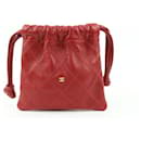 Red Quilted Lambskin Mini Drawstring Pouch - Chanel