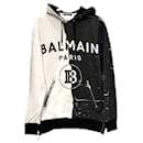 *BALMAIN Balmain Parker Hood Jacket Tops Logo Long Sleeve Black White Black White Two Tone Men's XS