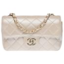 Rare Chanel Timeless Mini Flap bag handbag in metallic mother-of-pearl quilted leather, garniture en métal doré
