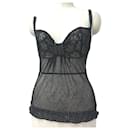 *CHANEL CC Coco Mark Embroidery Lace Sheer 05C Camisole Wool Ladies Black - Chanel