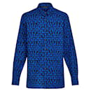Men's XXL Blue Black LV Monogram DNA Long Sleeve Button Shirt - Louis Vuitton