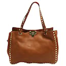 Brown Grained Leather Tote with Studs - Valentino