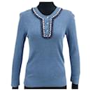 * CHANEL Coco Mark Button Cut-and-sew Tops Apparel Clothing Fashion Long-sleeved Tweed Light Blue - Chanel